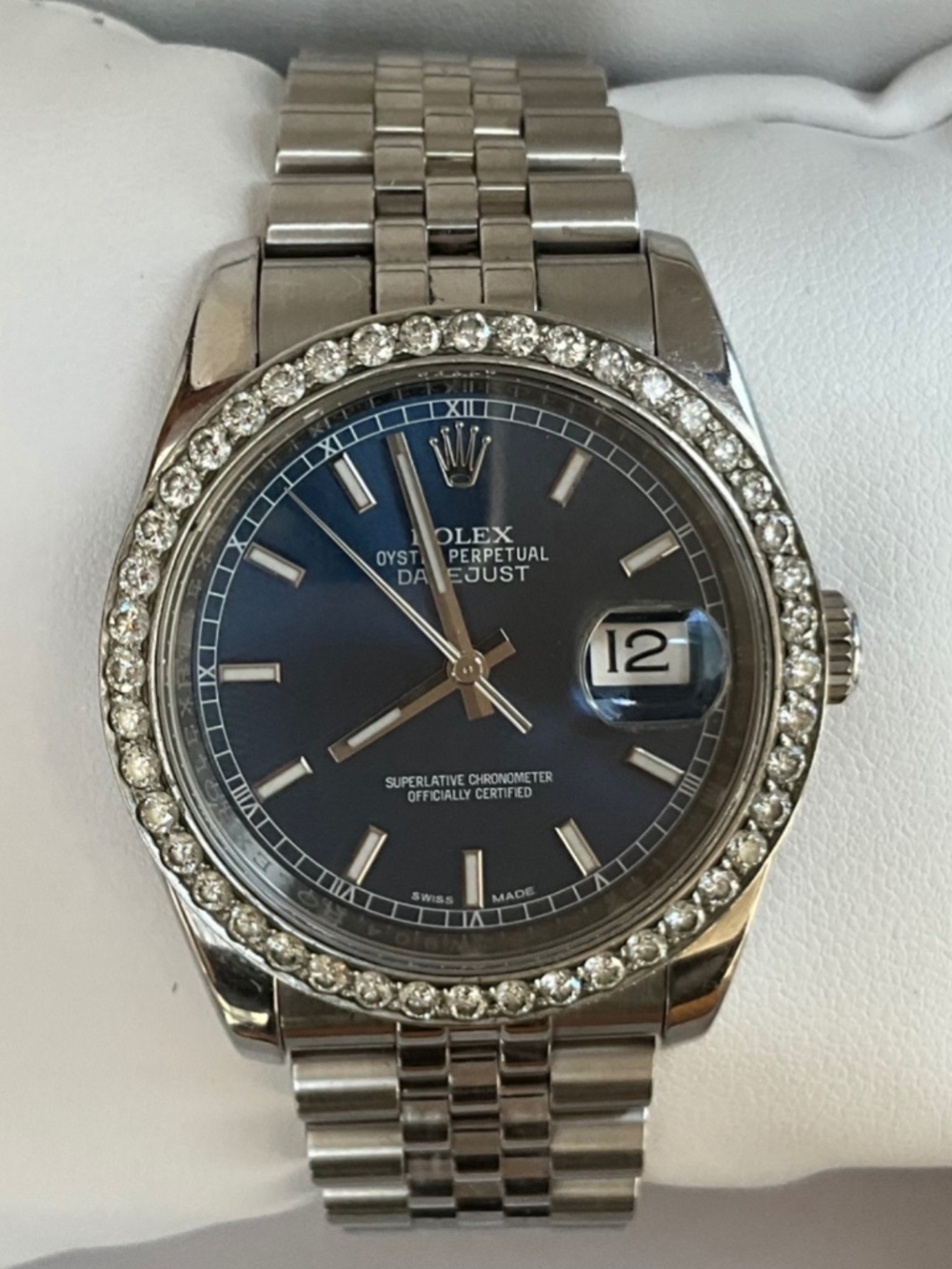 Authentic Rolex Datejust 36mm Jubilee Hidden Clasp — Blue Face, Marker Indices